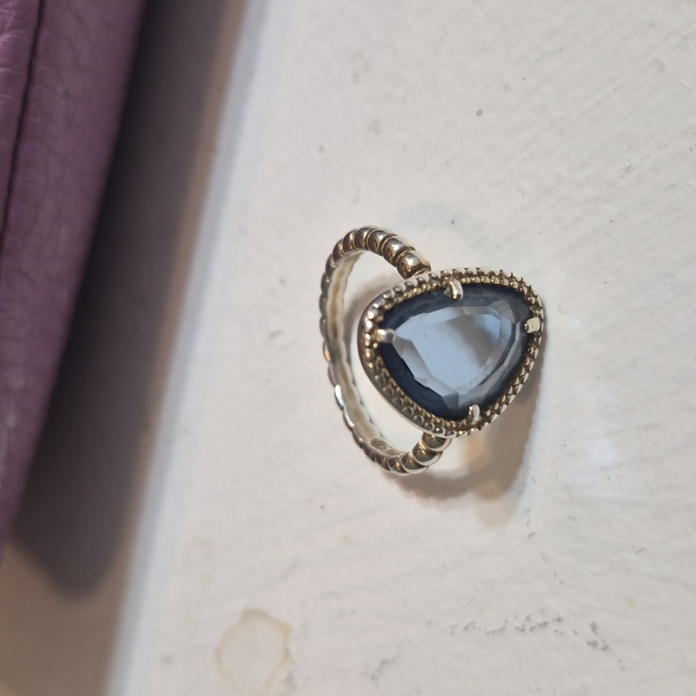 DYADEMA Italy 925 Sterling Silver Blue Crystal  Tear Drop Statement Ring Sz 6